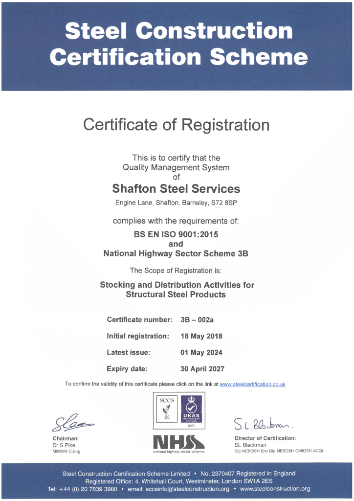 BS EN ISO – NHSS Scheme 3B Stocking & Distribution Activities for Structural Steel products