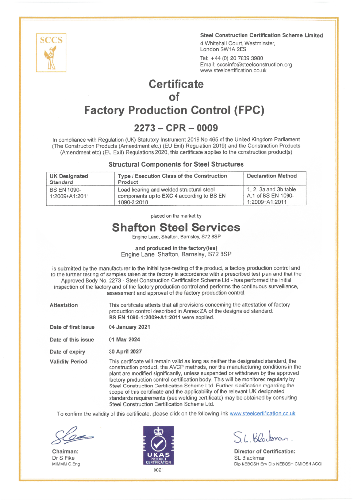 BS EN ISO 1090-1 – Factory Production Control